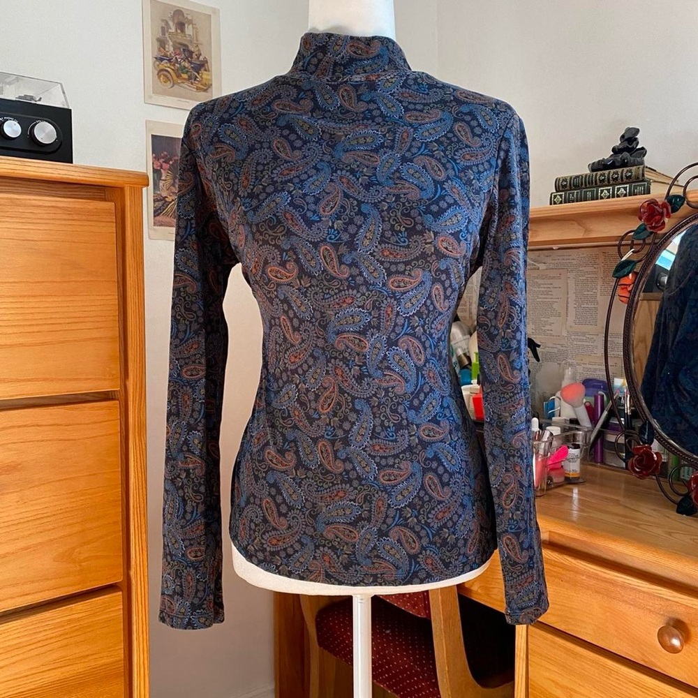 Floral Paisley Long Sleeve Mock Neck Top